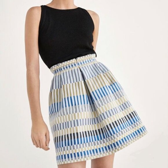 Massimo Dutti Geometric Jacquard Stripe Pockets Box Pleat A-Line Mini Skirt Sz 4 - Picture 1 of 15